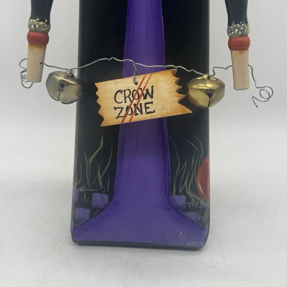 Halloween Scarecrow Crow Zone Figure Hand Painted Wood Articulated Arms Vtg Sign